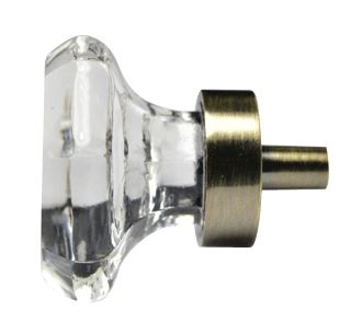 1 3/8 Inch Crystal Octagon Old Town Cabinet Knob (Antique Brass Base)