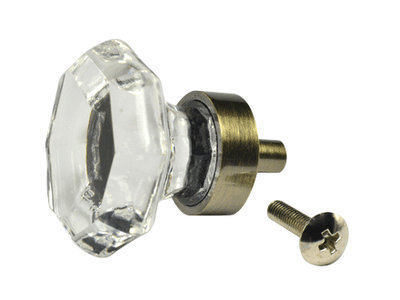 1 3/8 Inch Crystal Octagon Old Town Cabinet Knob (Antique Brass Base)