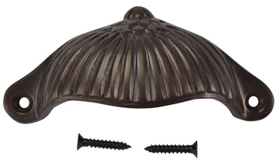 4 1/8 Inch Solid Brass Art Deco Fan Cup Pull (Oil Rubbed Bronze Finish)