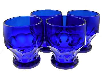 54 Ounce Cobalt Blue Glass Pitcher & Four Tumblers - Georgia Pattern
