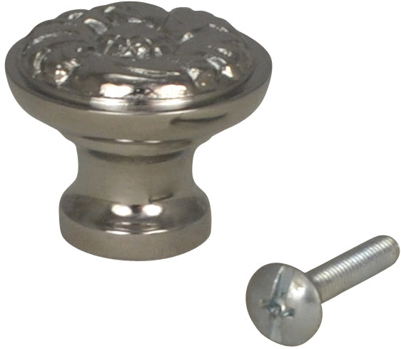 1 1/4 Inch Solid Brass Patterned Round Knob (Polished Chrome Finish)
