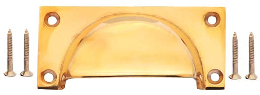 3 1/2 Inch Overall (3 Inch c-c) Traditional Square Cup Pull (Polished Brass Finish)