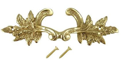 6 Inch Solid Overall (4 3/8 Inch c-c) Brass Ornate French Leaves Pull (Polished Brass Finish)