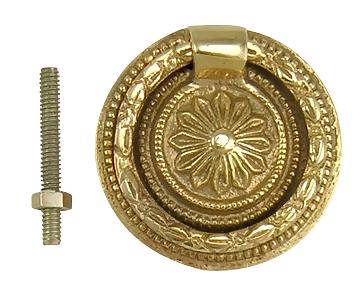 1 3/4 Inch Victorian Style Ring Pull (Polished Brass Finish)