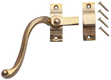 Solid Brass Left Hinge Window Lock Georgian Roped Pattern (Polished Brass Finish)