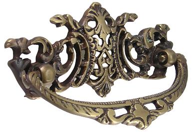 4 Inch Solid Brass Ornate Baroque / Rococo Bail Pull (Antique Brass Finish)