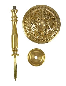 Solid Brass Curtain Tie Back - Large Baroque Button Style (Polished Brass Finish)