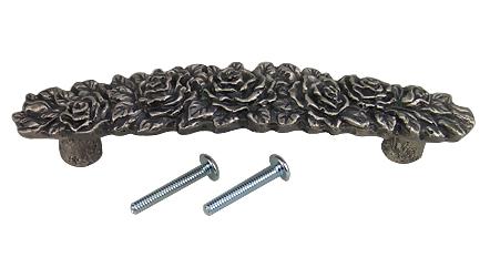 5 1/5 Inch (3 3/4 Inch c-c) Solid Pewter Rose Pull Matte Pewter Finish