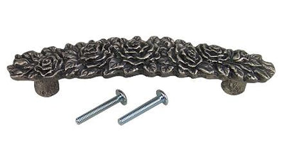 5 1/5 Inch (3 3/4 Inch c-c) Solid Pewter Rose Pull Matte Pewter Finish