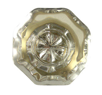 1 Inch Crystal Octagon Old Town Cabinet Knob (Polished Brass Base)