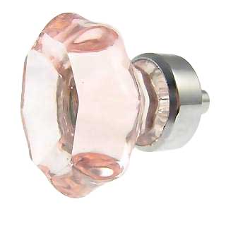 1 3/8 Inch Depression Pink Glass Octagon Old Town Cabinet Knob (Chrome Base)