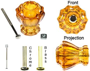 Astoria 1 1/4 Inch Honey Amber Decagon Teardrop Glass Knob