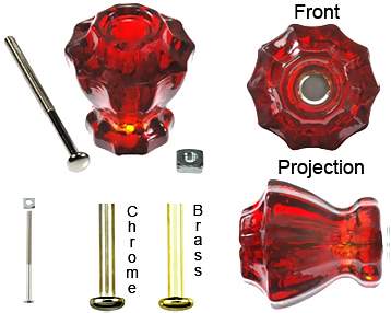 Astoria 1 1/4 Inch Ruby Red Decagon Teardrop Glass Knob