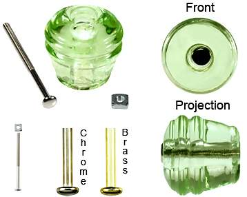 1 1/8 Inch Art Deco Depression Green Barrel Shape Glass Knobs