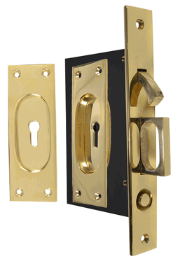 New Traditional Square Pattern Single Pocket Privacy (Lock) Style Door Set (Polished Brass)