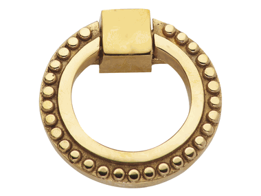 2 Inch Solid Brass Beaded Drawer Ring Pull (Polished Brass)
