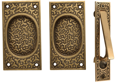 Rice Pattern Single Pocket Passage Style Door Set (Antique Brass Finish)