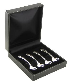 Salt Spoons - Set of 4 Sterling Silver Bridal Flower Style (Boxed)