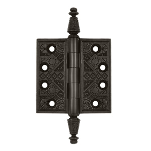 3 1/2 X 3 1/2 Inch Solid Brass Ornate Finial Style Hinge (Oil Rubbed Bronze Finish)