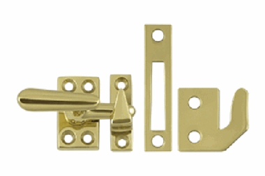 1 5/8 Inch Solid Brass Window Lock Casement Fastener (Polished Brass Finish)