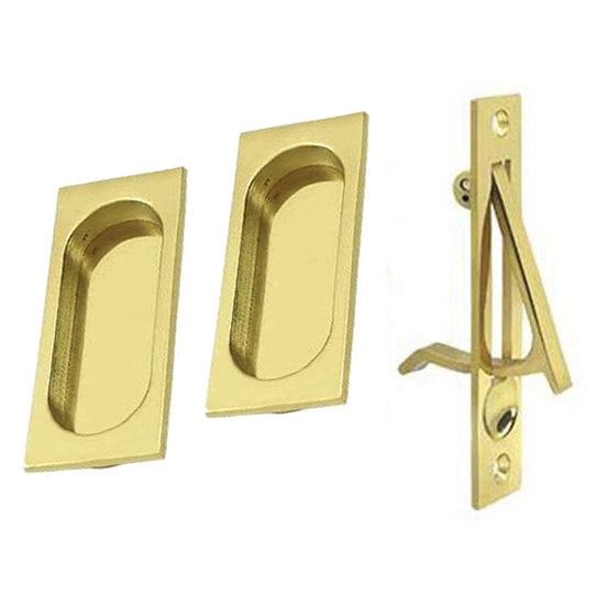 Square Style Single Pocket Passage Style Door Set (Brushed Brass Finish)