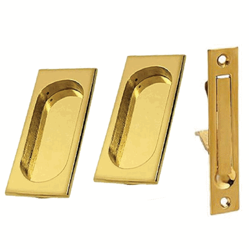 Square Style Single Pocket Passage Style Door Set (Polished Brass Finish)
