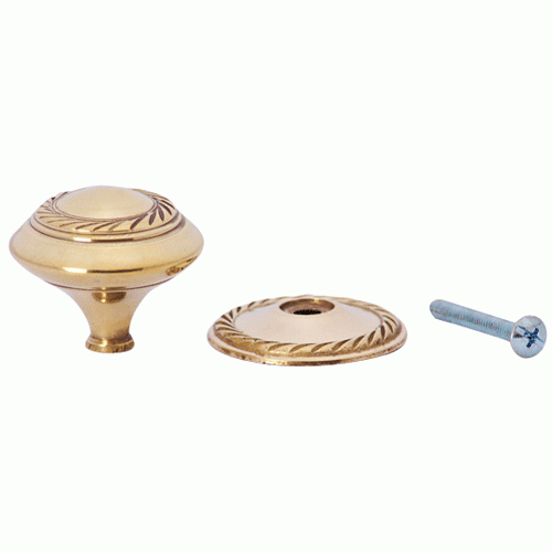 COPPER MOUNTAIN HARDWARE 1 1/2 Inch Brass Round Knob with Georgian Roped Border (Lacquered Brass Finish)