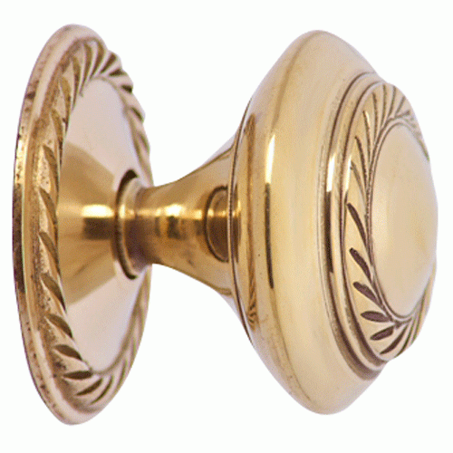 COPPER MOUNTAIN HARDWARE 1 1/2 Inch Brass Round Knob with Georgian Roped Border (Lacquered Brass Finish)