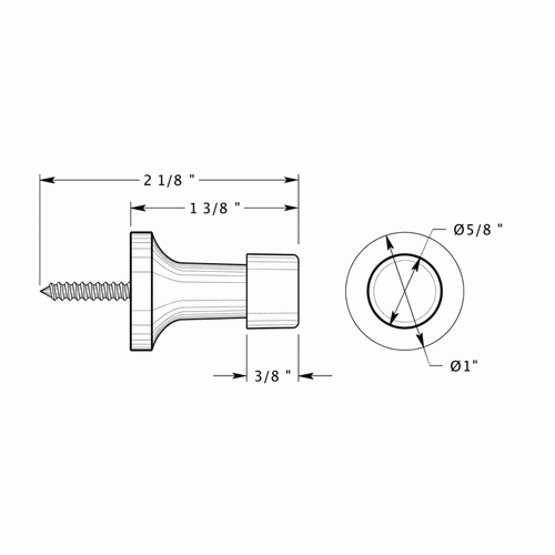 DELTANA 1 1/2 Inch Solid Brass Baseboard Door Bumper (Brushed Nickel Finish)