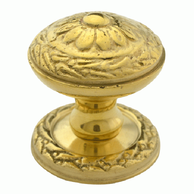 COPPER MOUNTAIN HARDWARE 1 1/4 Inch Ornate Round Solid Brass Knob (Lacquered Brass Finish)