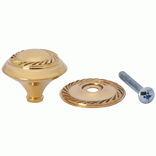 COPPER MOUNTAIN HARDWARE 1 1/4 Inch Solid Brass Georgian Roped Round Knob (Lacquered Brass)