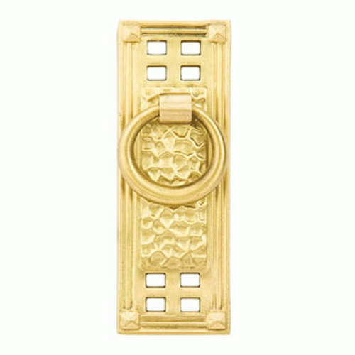 EMTEK 1 1/4 Inch Solid Brass Hammered Vertical Ring Pull (Satin Brass Finish)