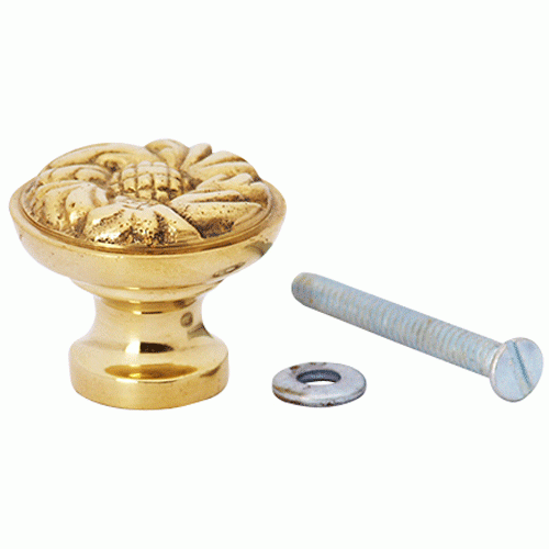 COPPER MOUNTAIN HARDWARE 1 1/4 Inch Solid Brass Patterned Round Knob (Lacquered Brass Finish)