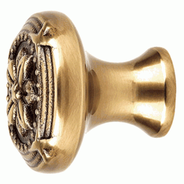 EMTEK 1 1/4 Inch Solid Brass Ribbon & Reed Cabinet Knob (Antique Brass Finish)