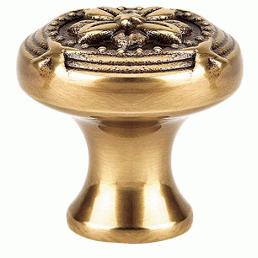 EMTEK 1 1/4 Inch Solid Brass Ribbon & Reed Cabinet Knob (Antique Brass Finish)