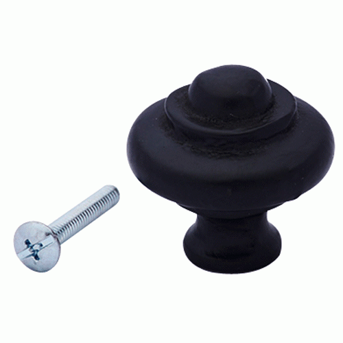 COPPER MOUNTAIN HARDWARE 1 1/4 Inch Solid Iron Round Button Cabinet Knob (Matte Black Finish)