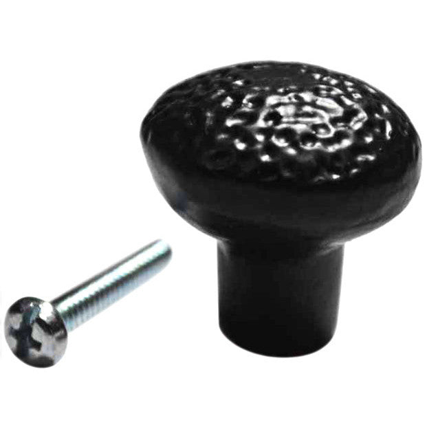 COPPER MOUNTAIN HARDWARE 1 1/8 Inch Iron Round Hammered Cabinet Knob (Matte Black Finish)