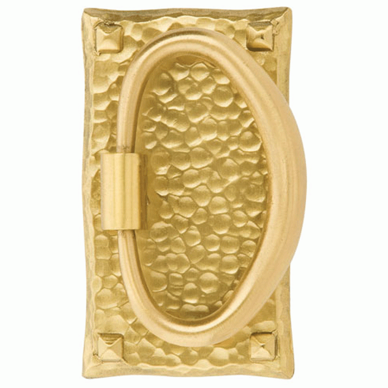 EMTEK 3 Inch Solid Brass Hammered Oval Pull (Satin Brass Finish)