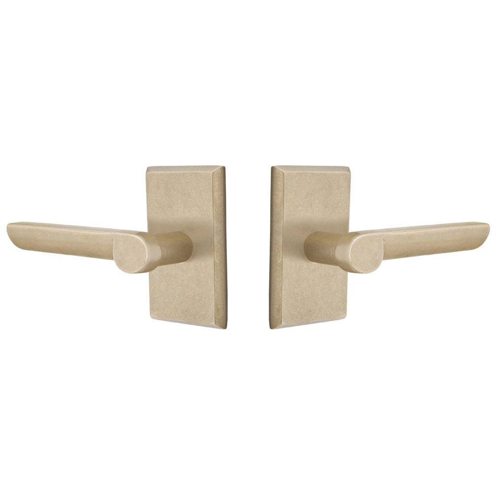 EMTEK Solid Brass Sandcast Aurora Lever With Rectangular Rosette