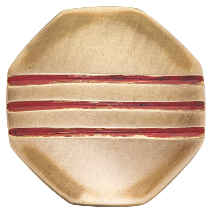 1 Inch Triple Red Striped Octagon Solid Brass Cabinet and Furniture Knob COPPER MOUNTAIN HARDWARE