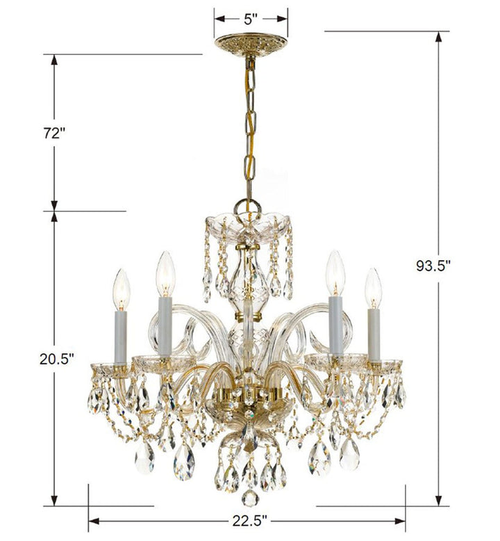 Traditional Crystal 5 Light Hand Cut Crystal Polished Brass Chandelier Crystorama