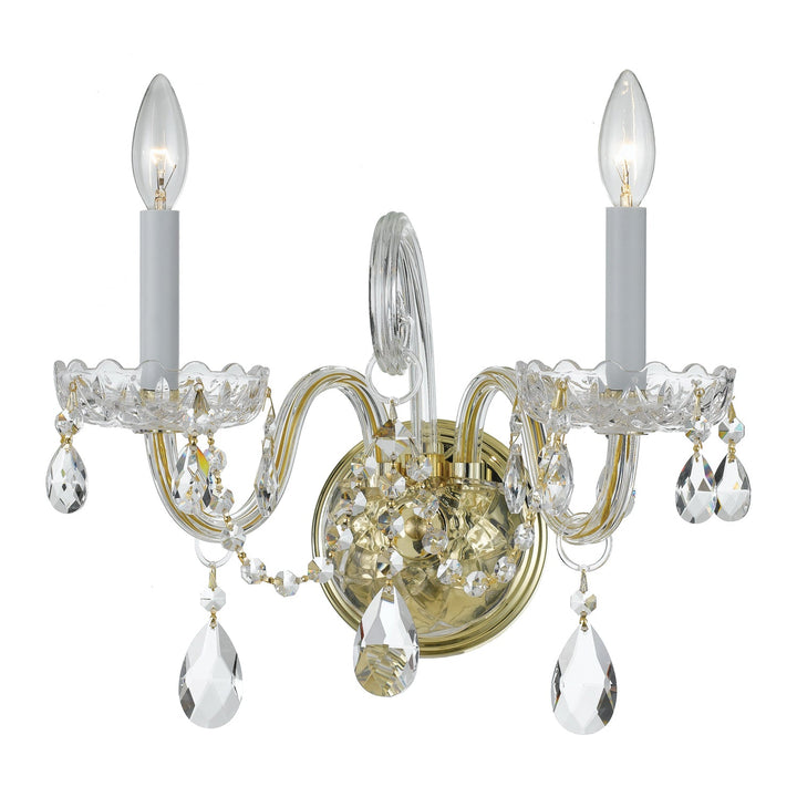 Traditional Crystal 2 Light Hand Cut Crystal Polished Brass Sconce Crystorama