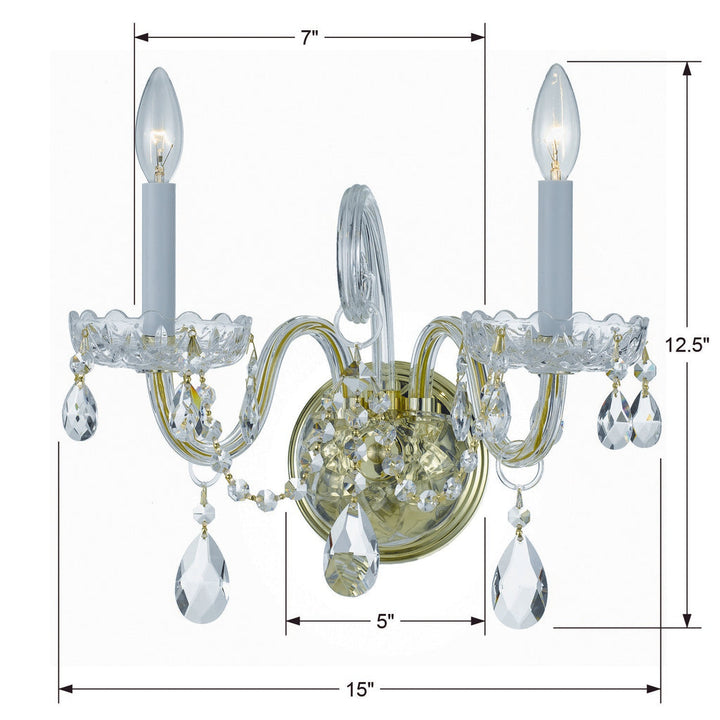 Traditional Crystal 2 Light Swarovski Strass Crystal Polished Brass Sconce Crystorama