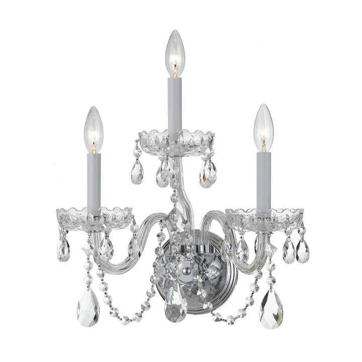 Traditional Crystal 3 Light Hand Cut Crystal Polished Chrome Sconce Crystorama