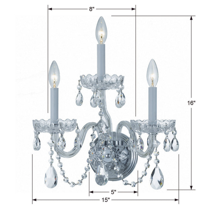 Traditional Crystal 3 Light Hand Cut Crystal Polished Chrome Sconce Crystorama