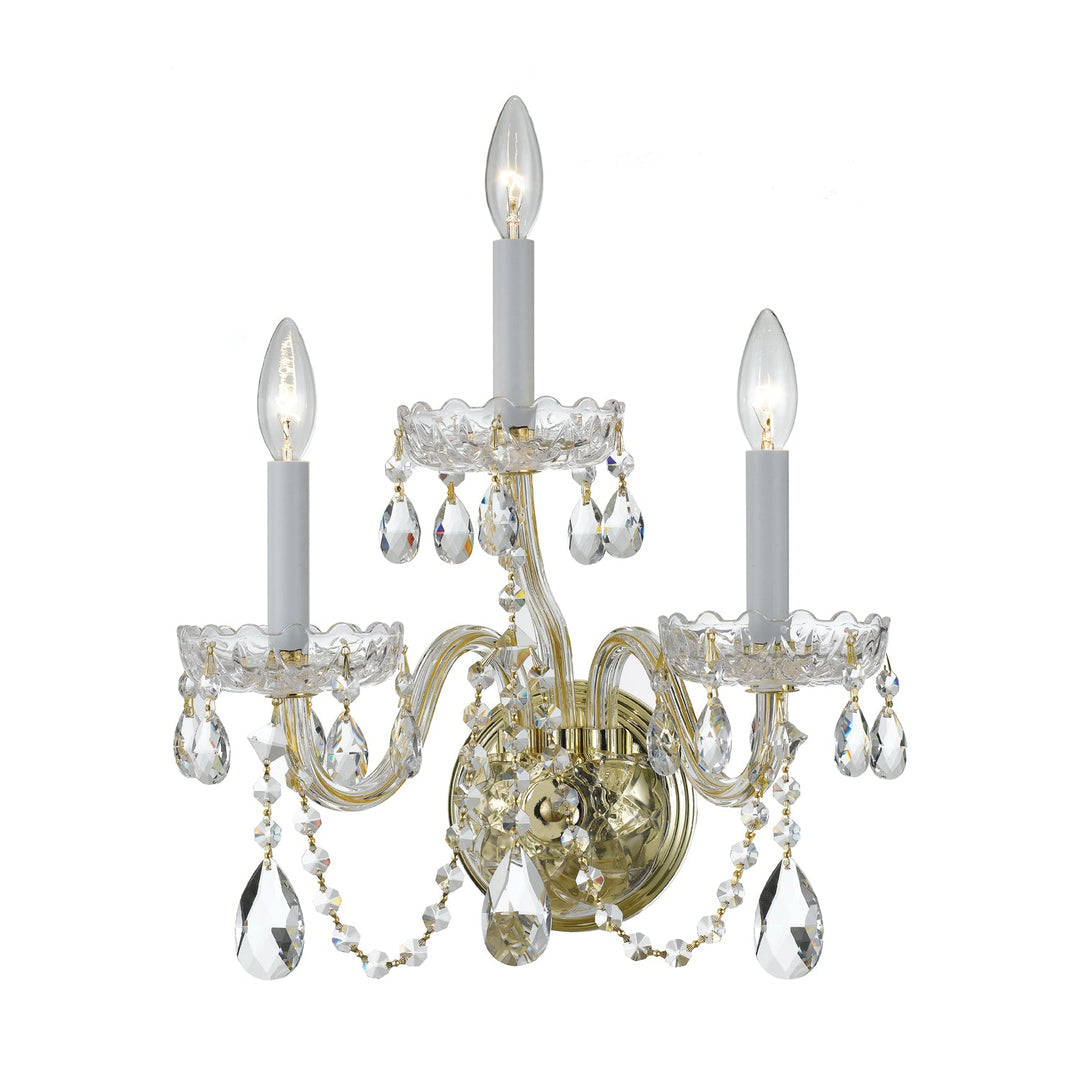 Traditional Crystal 3 Light Hand Cut Crystal Polished Brass Sconce Crystorama