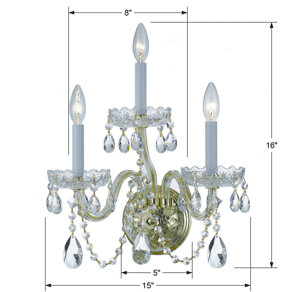 Traditional Crystal 3 Light Spectra Crystal Polished Brass Sconce Crystorama