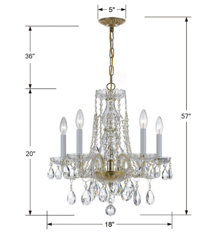 Traditional Crystal 5 Light Hand Cut Crystal Polished Brass Chandelier Crystorama