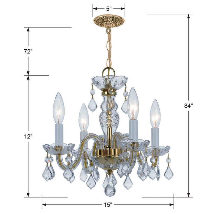 Traditional Crystal 4 Light Hand Cut Crystal Polished Brass Mini Chandelier Crystorama