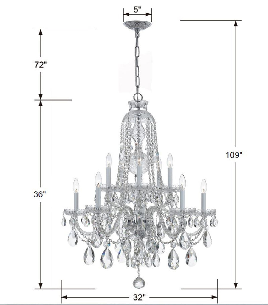 Traditional Crystal 10 Light Hand Cut Crystal Polished Chrome Chandelier Crystorama